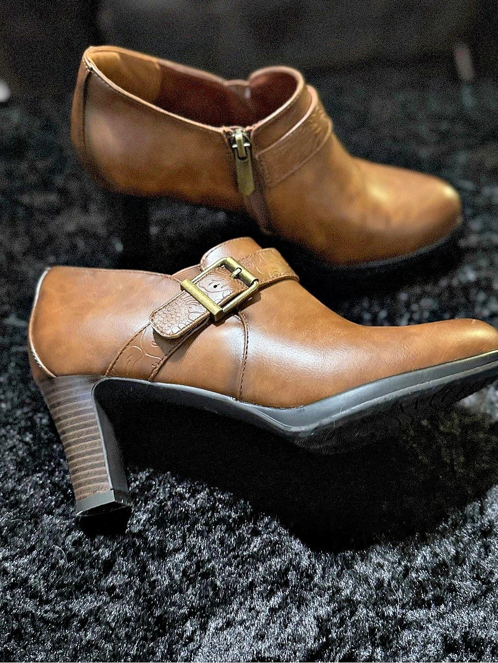 Lauren Blakwell Ankle Booties Brown Heels